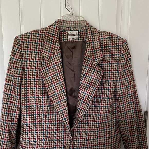 Vintage Country Suburbans Pant Suit Elbow Patch Blazer Pants Tweed Check 10 12 - Picture 4 of 11